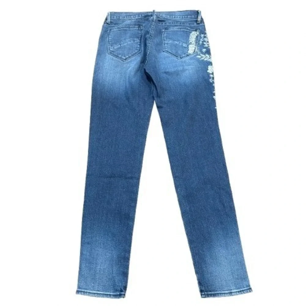Driftwood Jackie Skinny Jeans Floral Embroidered Blue Cotton Blend Size 27‎